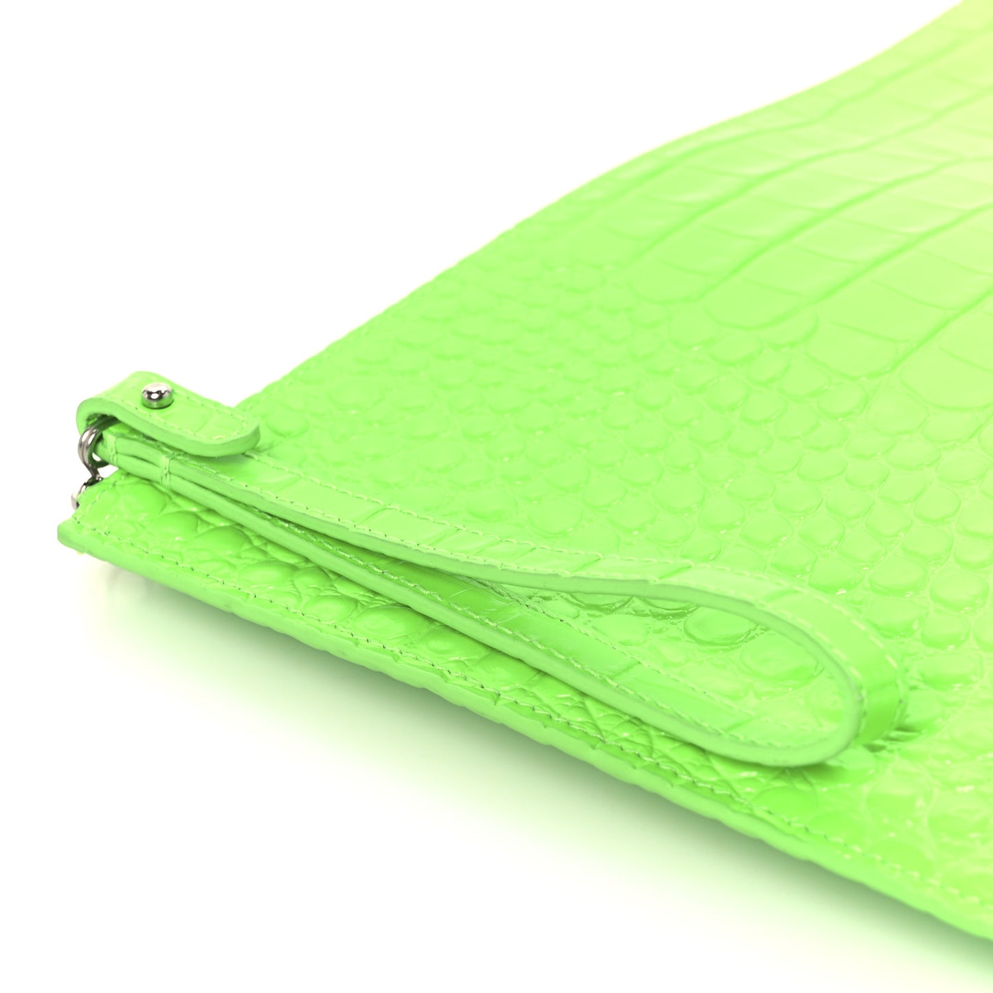 Shiny Calfskin Crocodile Embossed Logo Large Cash Pouch With Handle Fluo Green