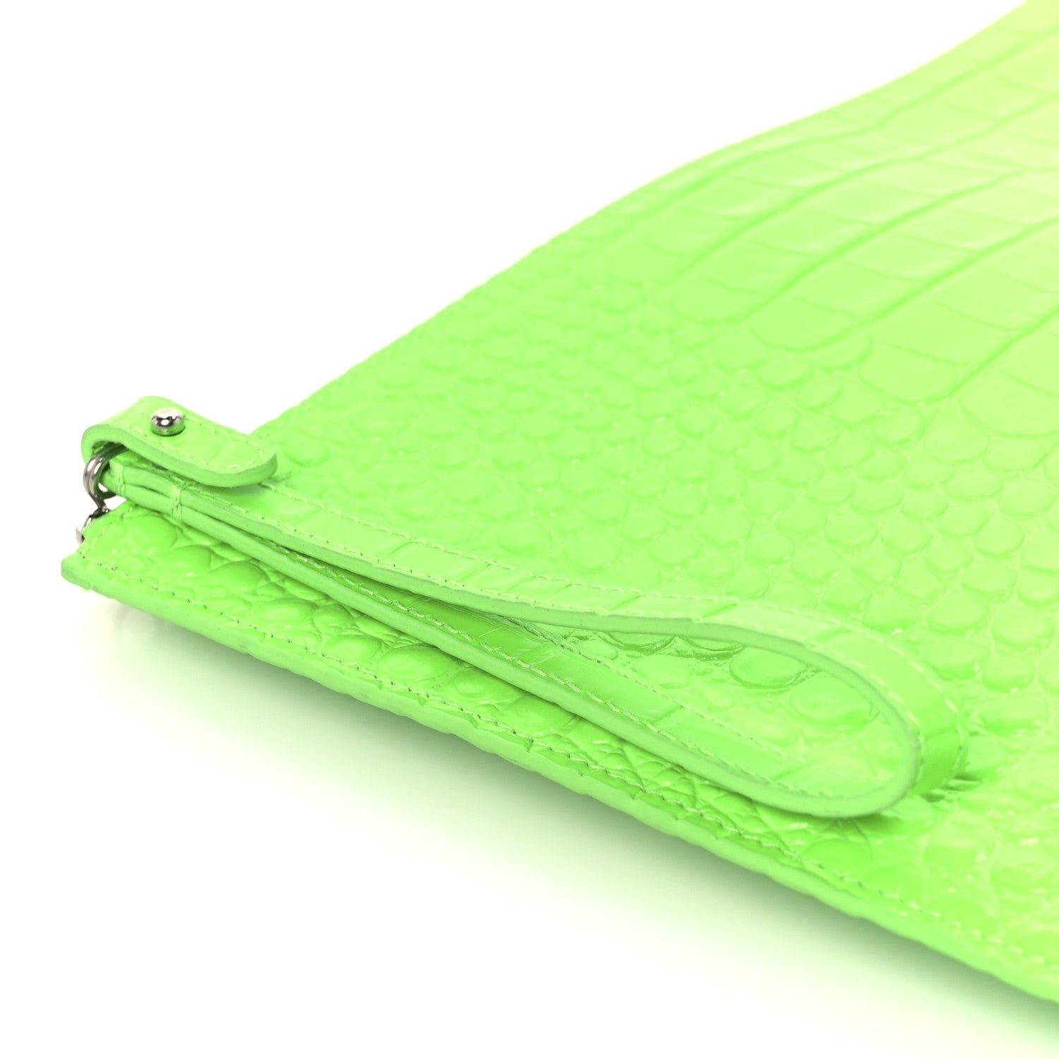 Balenciaga Shiny Calfskin Crocodile Embossed Logo Large Cash Pouch With Handle Fluo Green 9 of 9