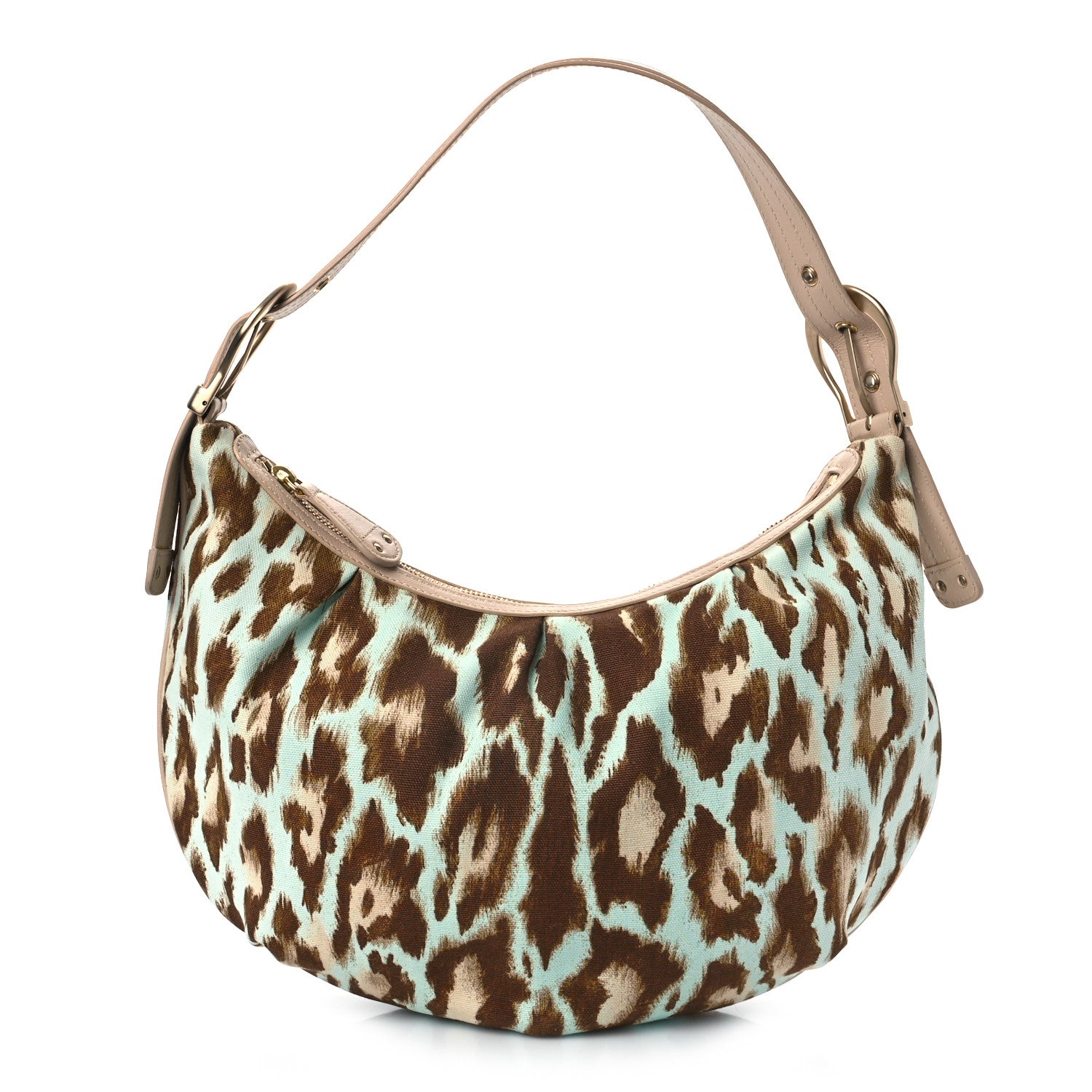 Christian Dior Canvas Leopard Print Buckle Hobo Beige 1 of 9