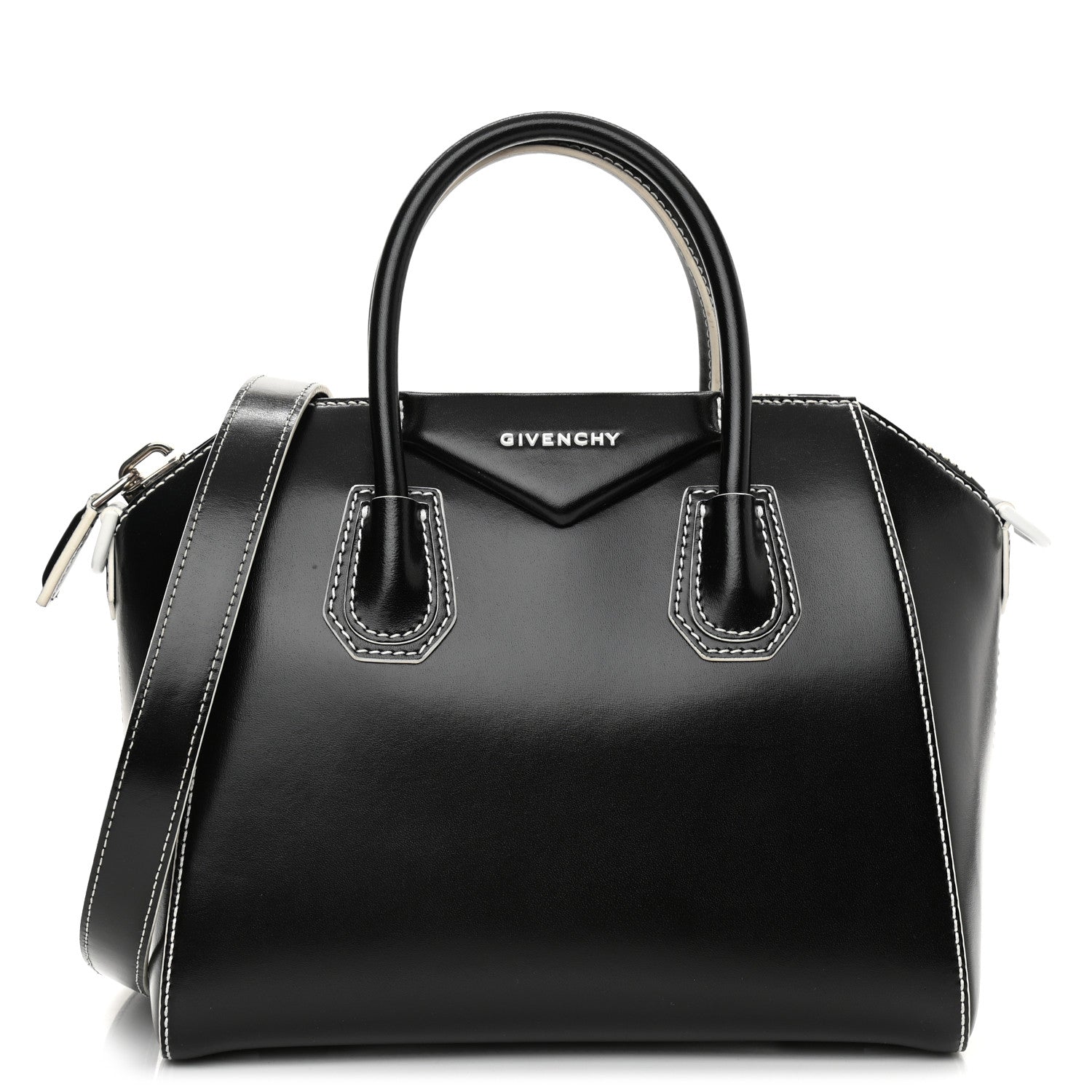 Givenchy Calfskin Contrast Topstitch Small Antigona Black White 1 of 11