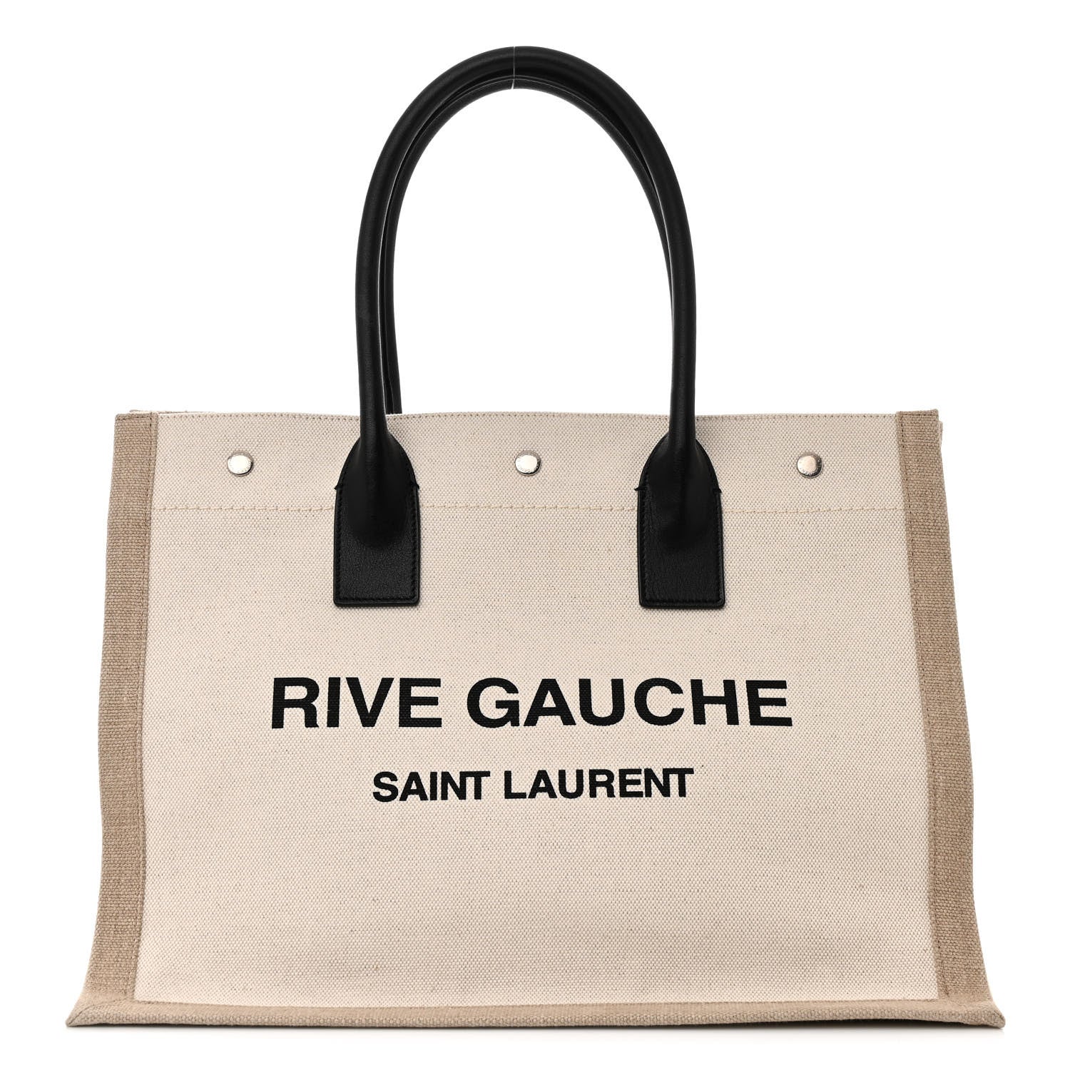 Saint Laurent Linen Calfskin Small Rive Gauche Tote Greggio Natural 1 of 10