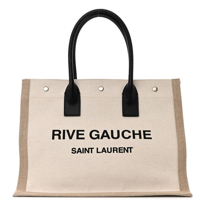 Saint Laurent Linen Calfskin Small Rive Gauche Tote Greggio Natural 1 of 10