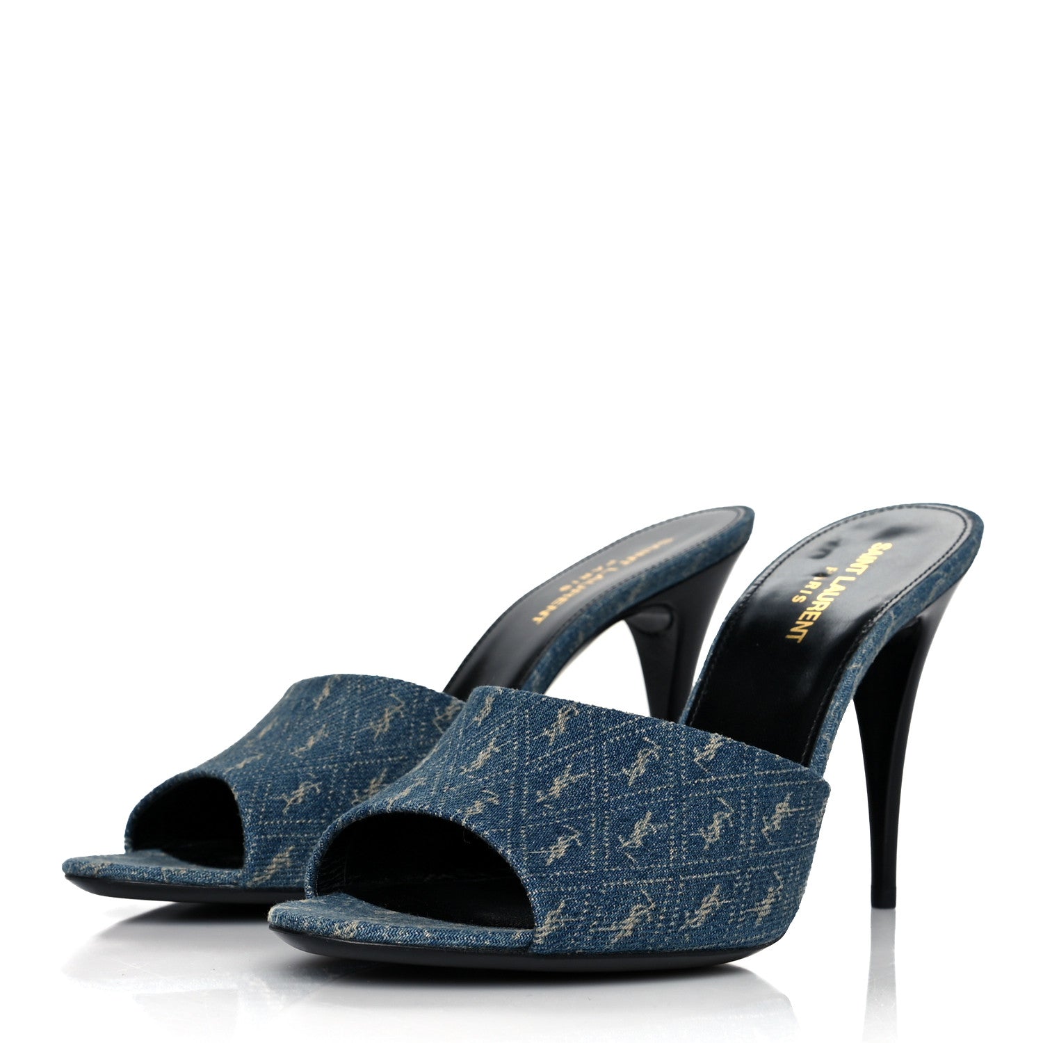 Saint Laurent Denim Monogram La 16 Mule Sandals 40 Blue Jeans 3 of 9