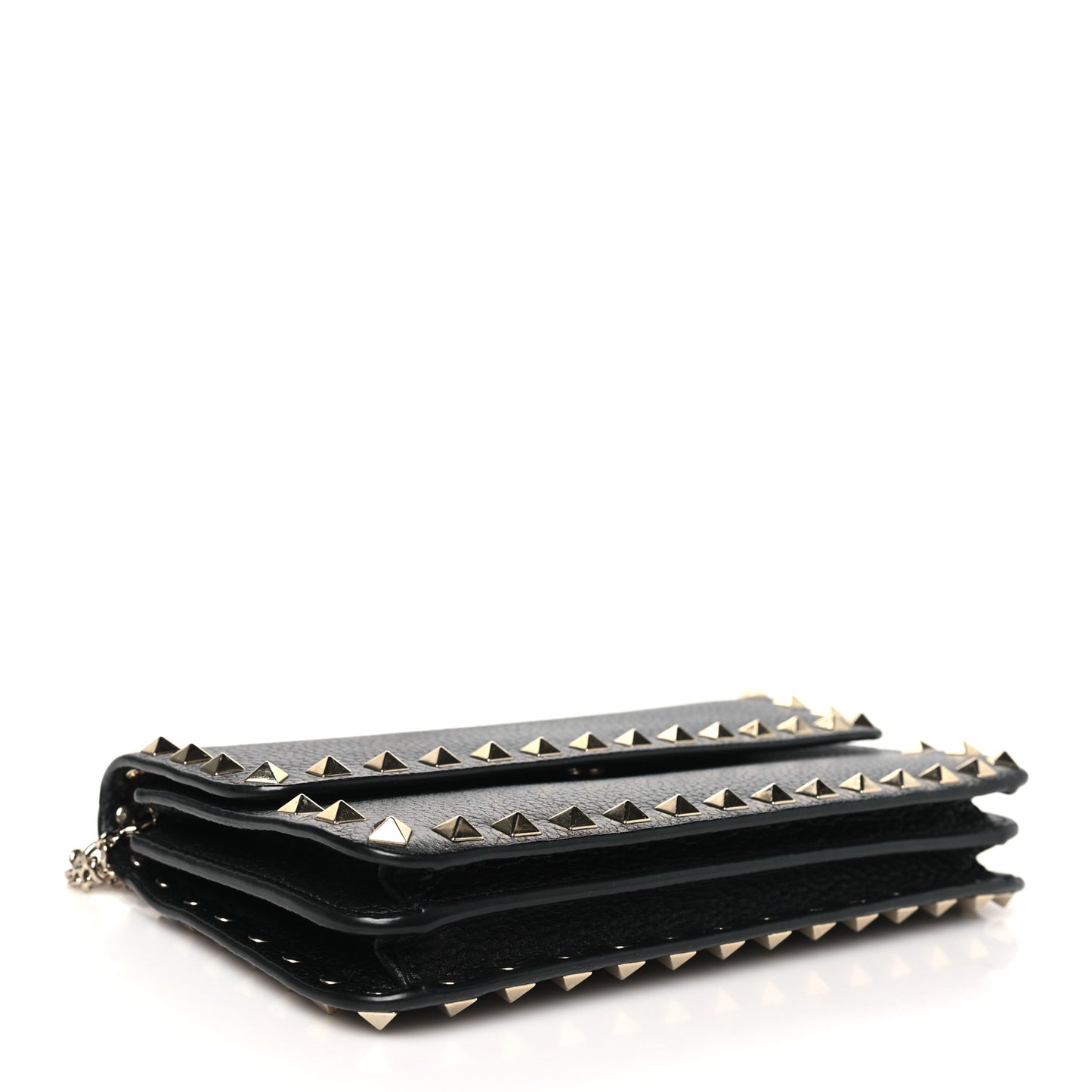 Pebbled Calfskin Rockstud Flap Wallet On Chain
