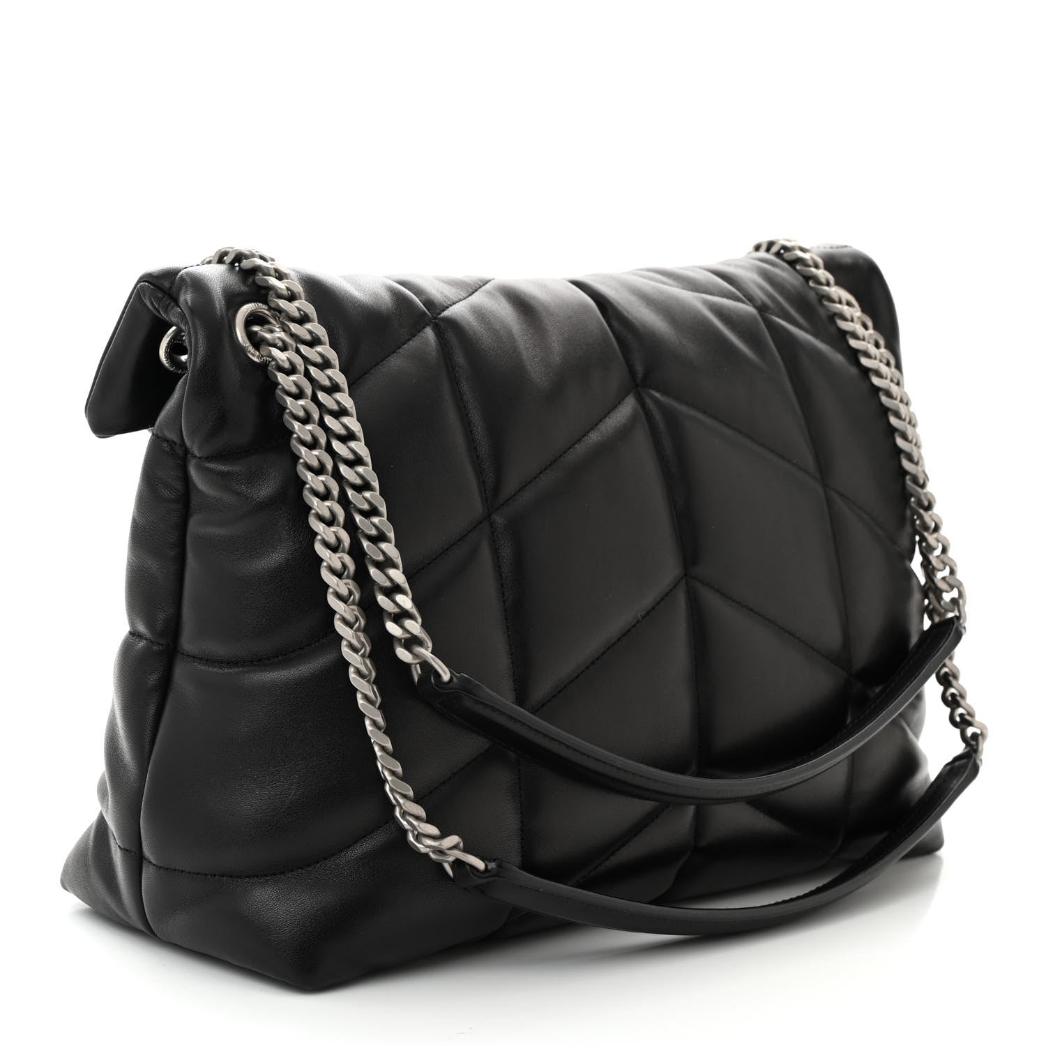 Saint Laurent Lambskin Quilted Medium Loulou Puffer Monogram Chain Satchel Black 3 of 11