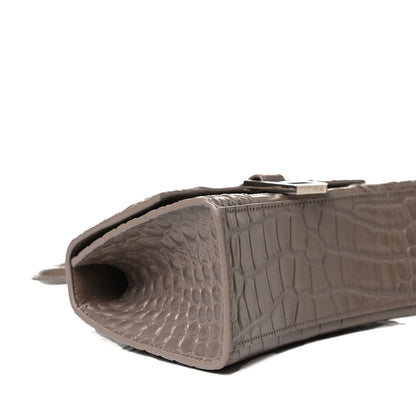 Balenciaga Shiny Calfskin Crocodile Embossed Hourglass Top Handle Bag XS Mink Grey 9 of 13