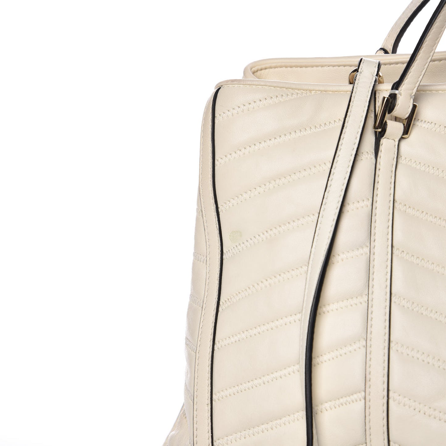 Lambskin Chevron Quilted Shopping Tote Ivory
