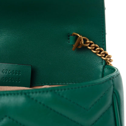 Gucci Calfskin Matelasse Super Mini GG Marmont Shoulder Bag Emerald Green 9 of 11
