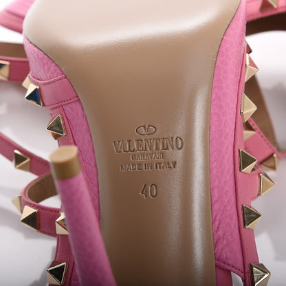Valentino Garavani Pebbled Calfskin Rockstud Ankle Strap Pumps 40 Pink 6 of 8