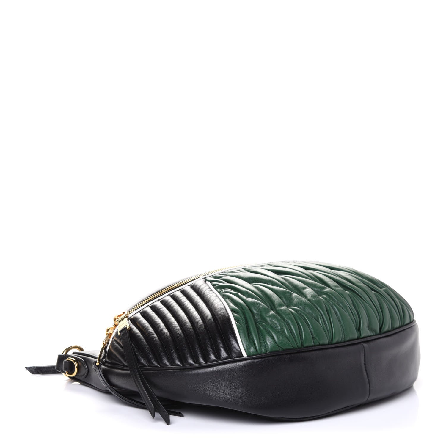 Miu Miu Nappa Matelasse Rider Shoulder Bag Black Green 3 of 4