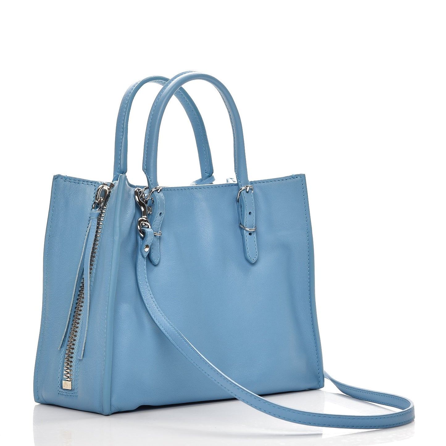 Supple Calfskin Papier Mini A4 Zip Around Tote Bleu Azur Clair