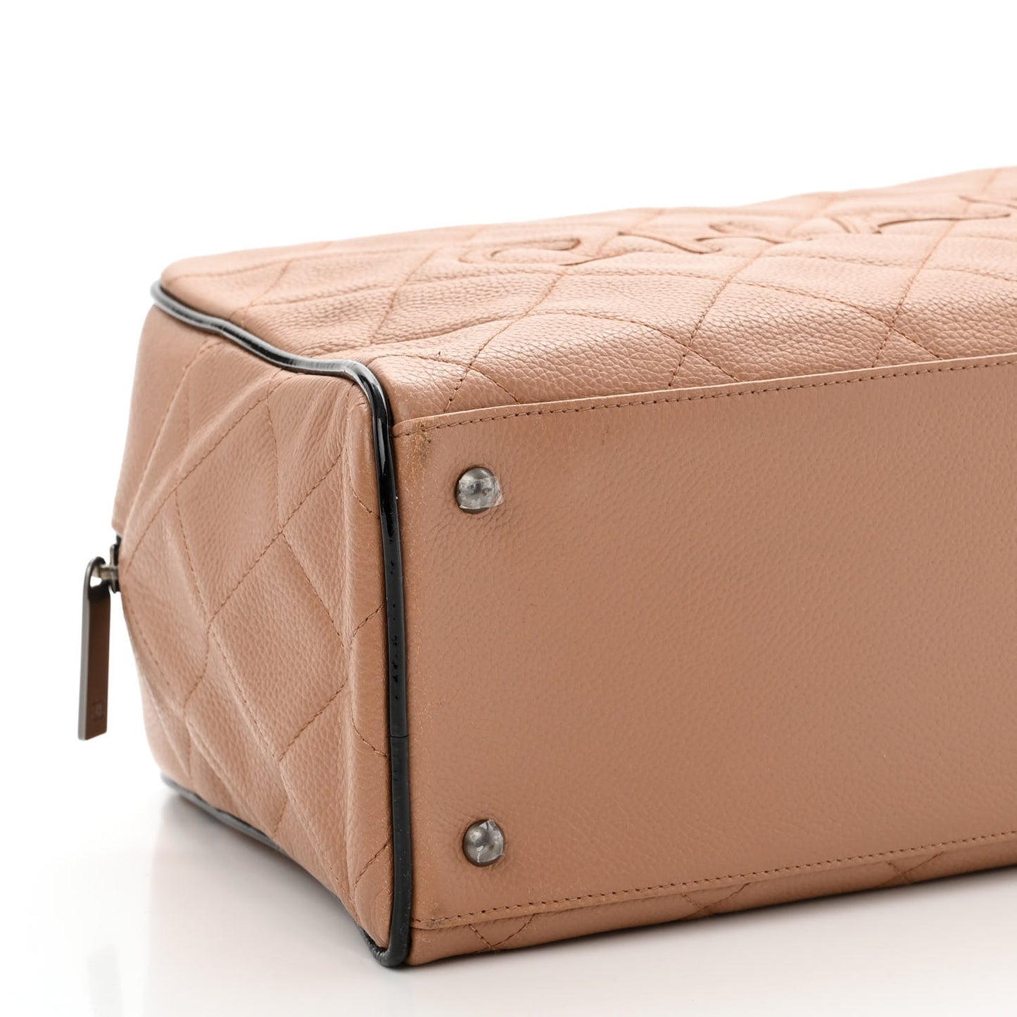 Caviar Patent Quilted Large Bowler Bag Beige Black
