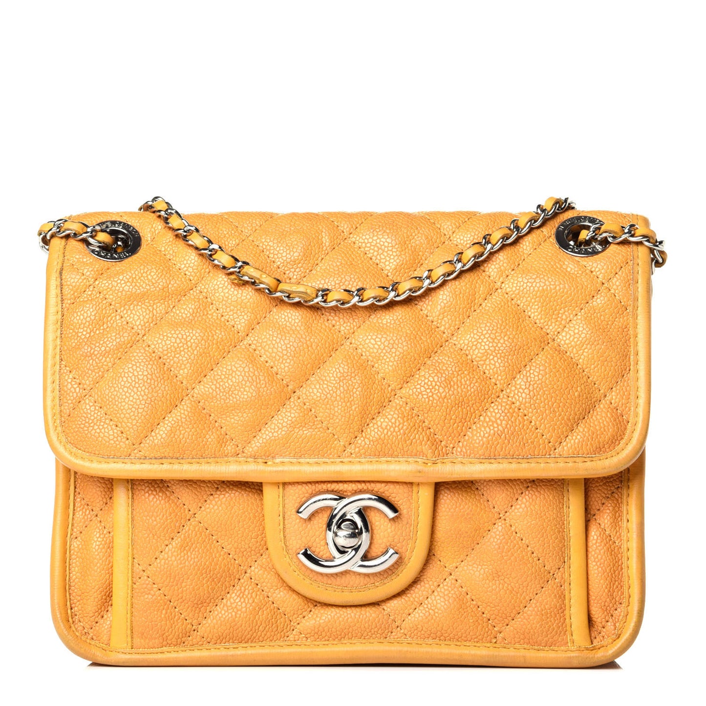 Caviar Quilted Mini French Riviera Flap Yellow