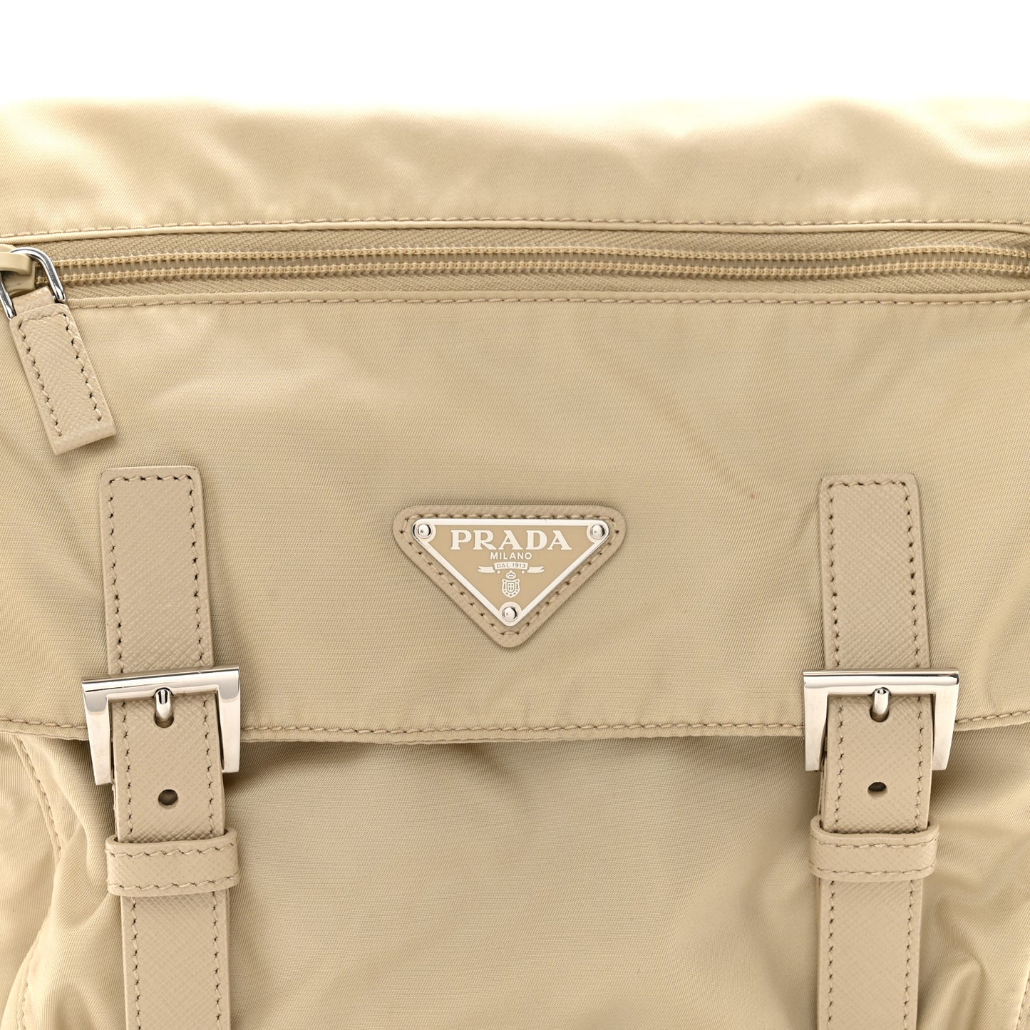 Re-Nylon Vela Saffiano Pocket Double Buckle Messenger Shoulder Bag Deserto