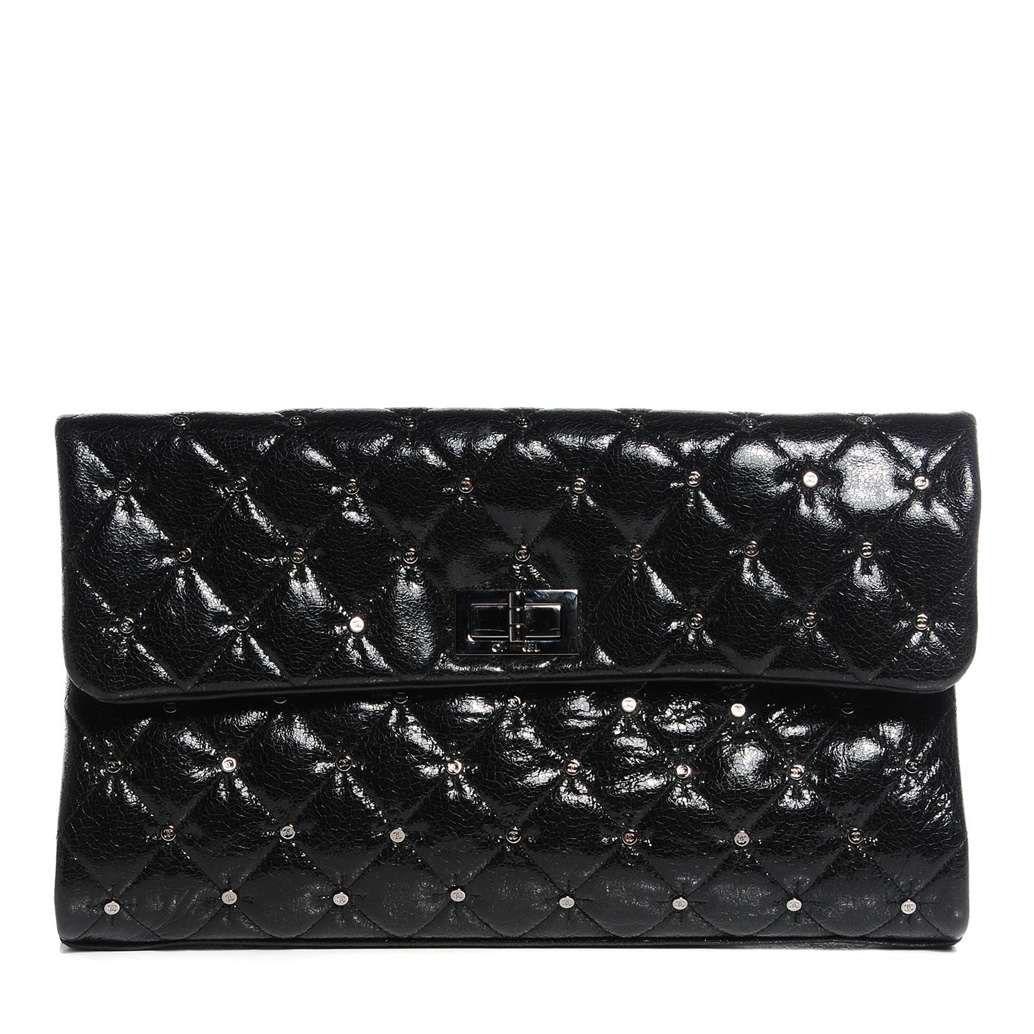 Chanel Glazed Crackled Calfskin Studded Mademoiselle Flap Black 1 of 8