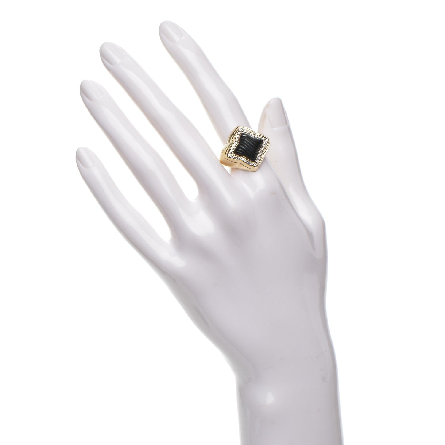 David Yurman 18K Yellow Gold Diamond Black Onyx 14mm Quatrefoil Ring 53 6.5 2 of 4