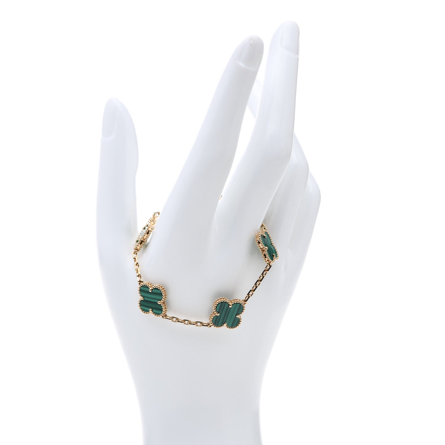 18K Yellow Gold Malachite 5 Motifs Vintage Alhambra Bracelet