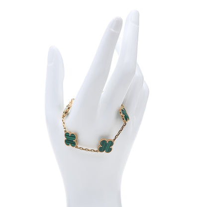 Van Cleef & Arpels 18K Yellow Gold Malachite 5 Motifs Vintage Alhambra Bracelet 2 of 6