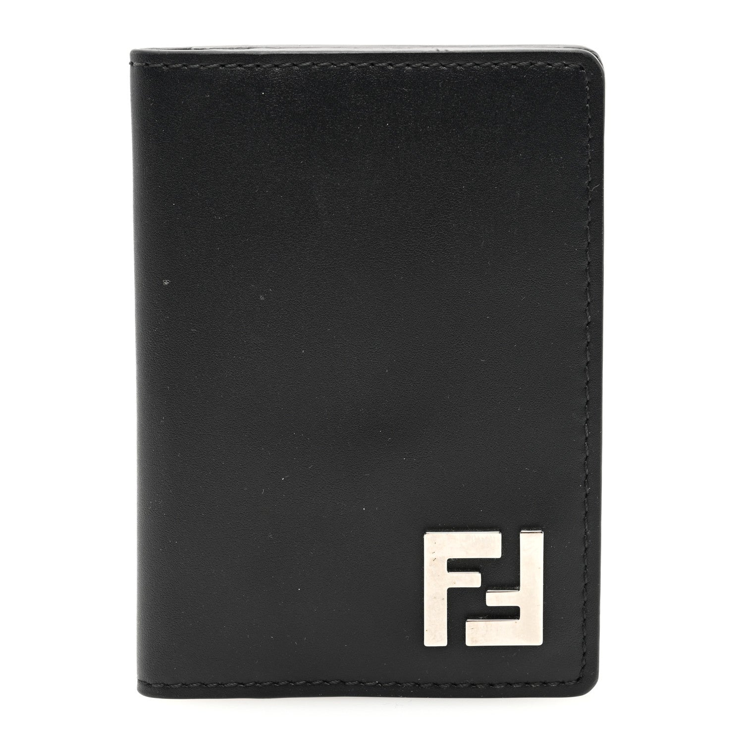 Fendi Glazed Fabric Vitello FF 1974 Bi-Fold Wallet Black Gray 1 of 6