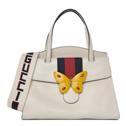 Gucci Grained Calfskin Web Stripe Butterfly Medium Totem Top Handle Bag White 1 of 13
