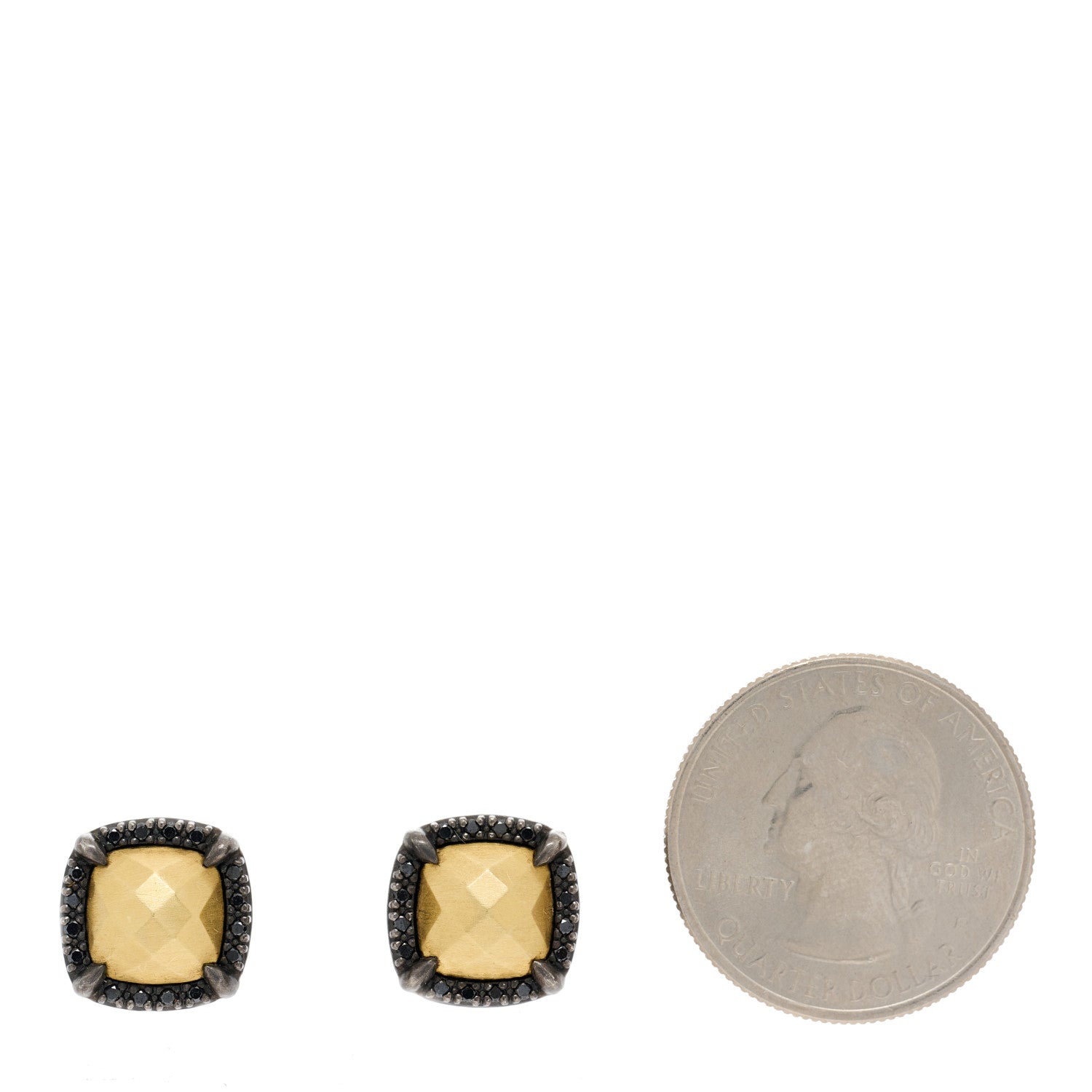 David Yurman 18K Yellow Gold Sterling Silver Black Diamond 9mm Chatelaine Bezel Earrings 2 of 5