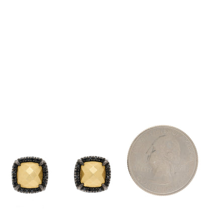 David Yurman 18K Yellow Gold Sterling Silver Black Diamond 9mm Chatelaine Bezel Earrings 2 of 5