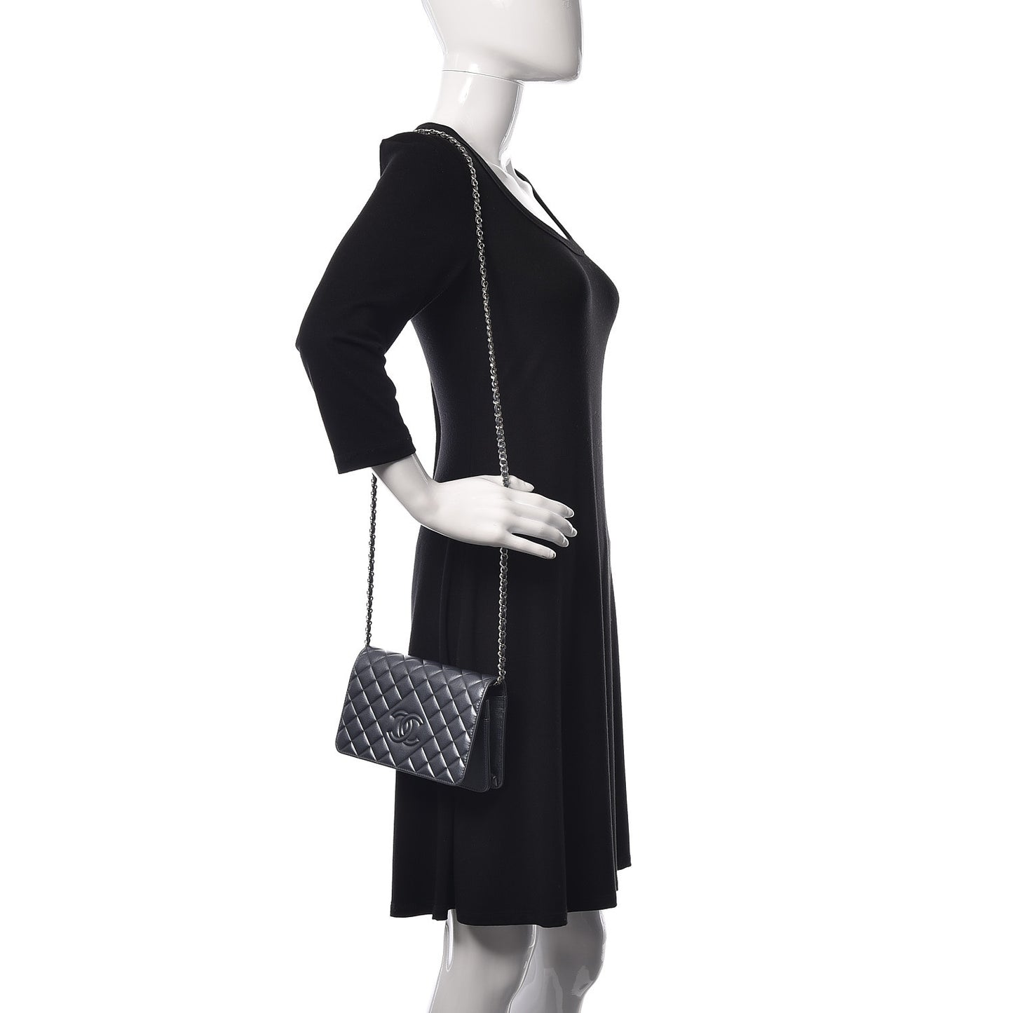 Metallic Goatskin Quilted Diamond CC Wallet On Chain WOC Grey