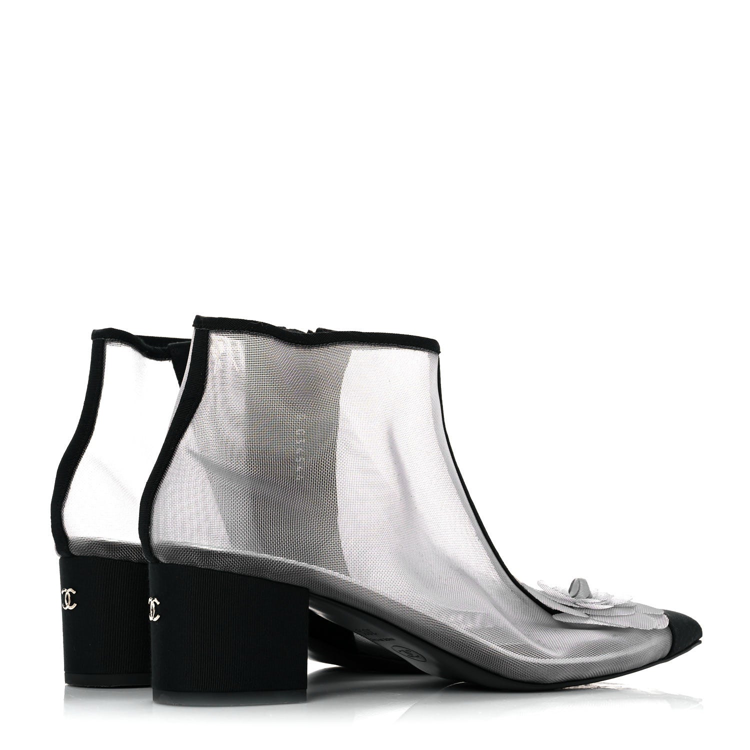 Chanel Mesh Grosgrain Camellia Short Boots 38.5 Grey Black 4 of 9