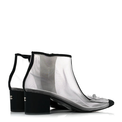 Chanel Mesh Grosgrain Camellia Short Boots 38.5 Grey Black 4 of 9