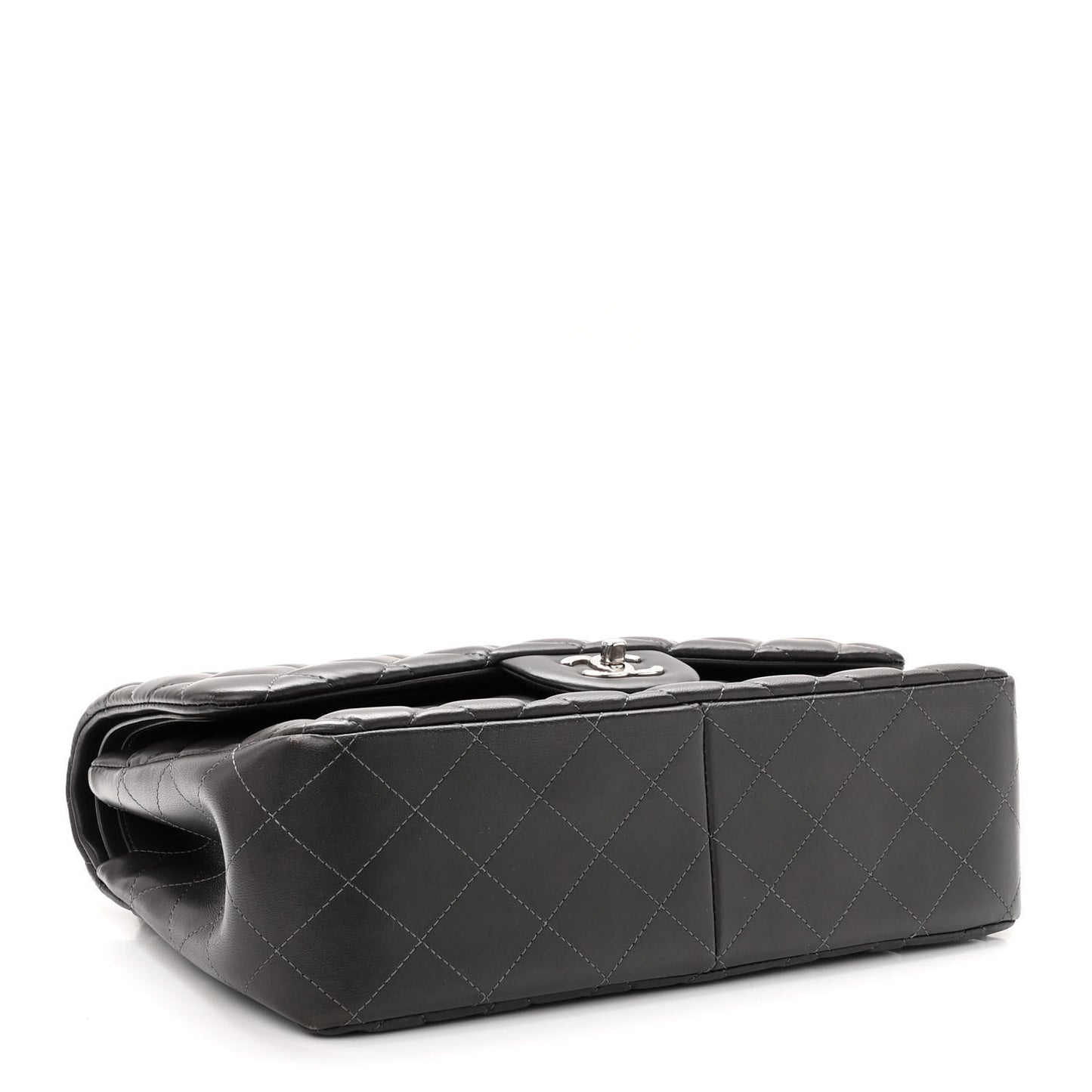 Lambskin Quilted Jumbo Double Flap Dark Grey