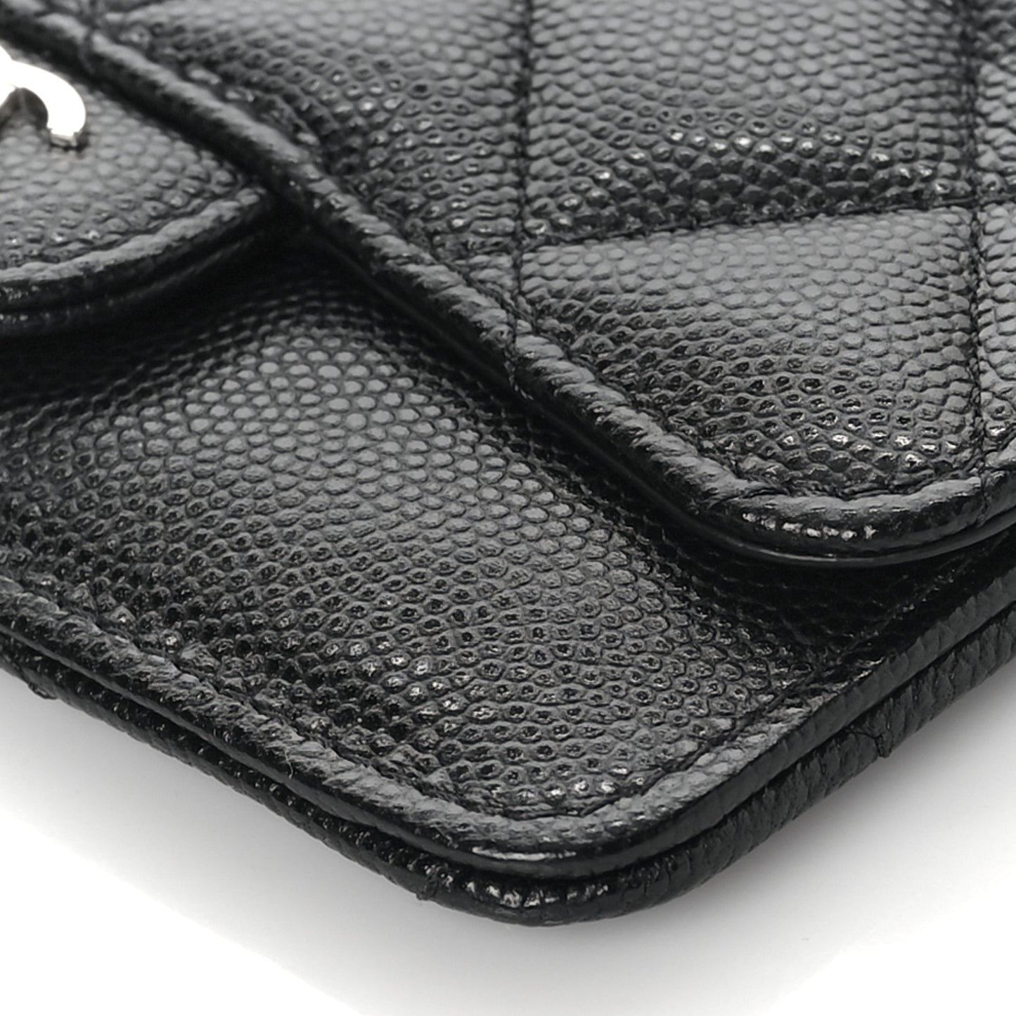 Caviar Quilted Flap Zip Card Holder Black