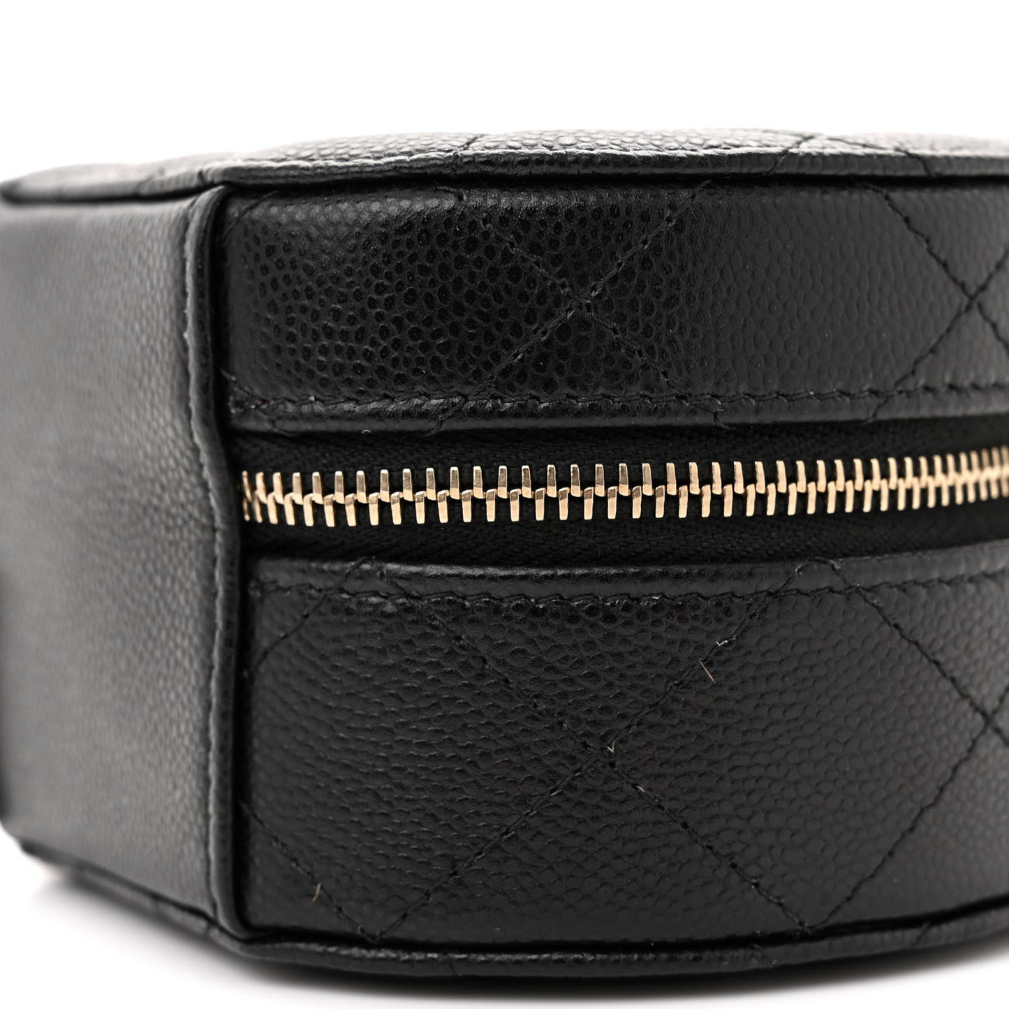 Caviar Quilted Round Top Handle Jewelry Case Black