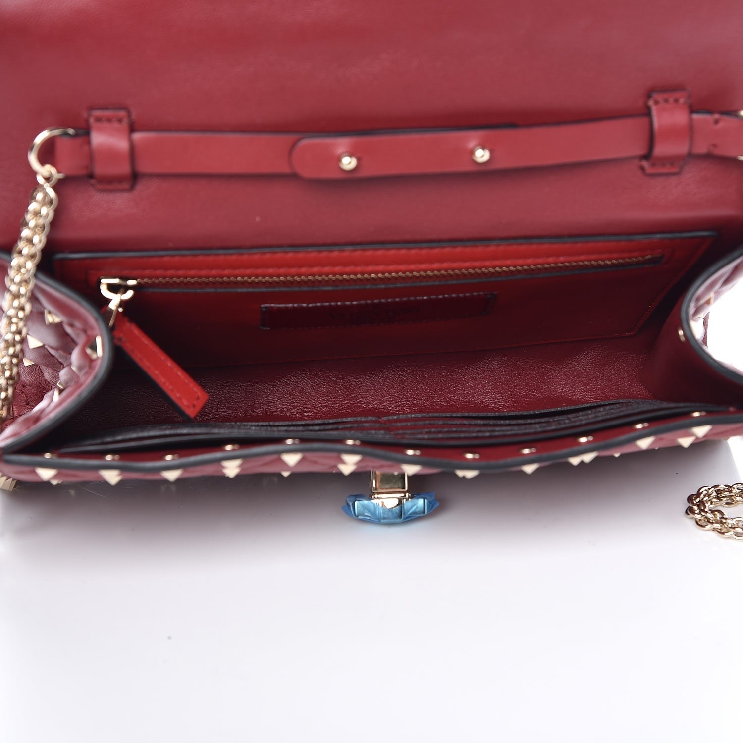 Valentino Garavani Nappa Rockstud Spike Wallet on Chain Rubino 10 of 12