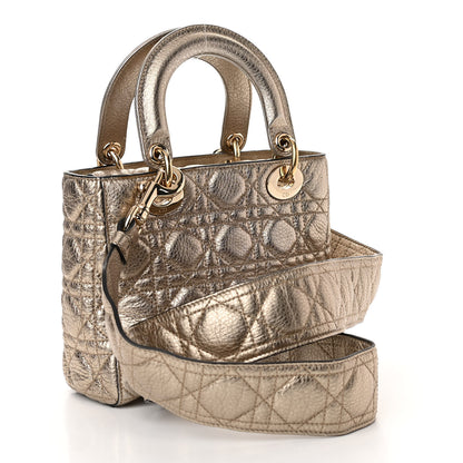 Christian Dior Metallic Grained Calfskin Cannage Small Supple Lady Dior Pale Gold 3 of 10