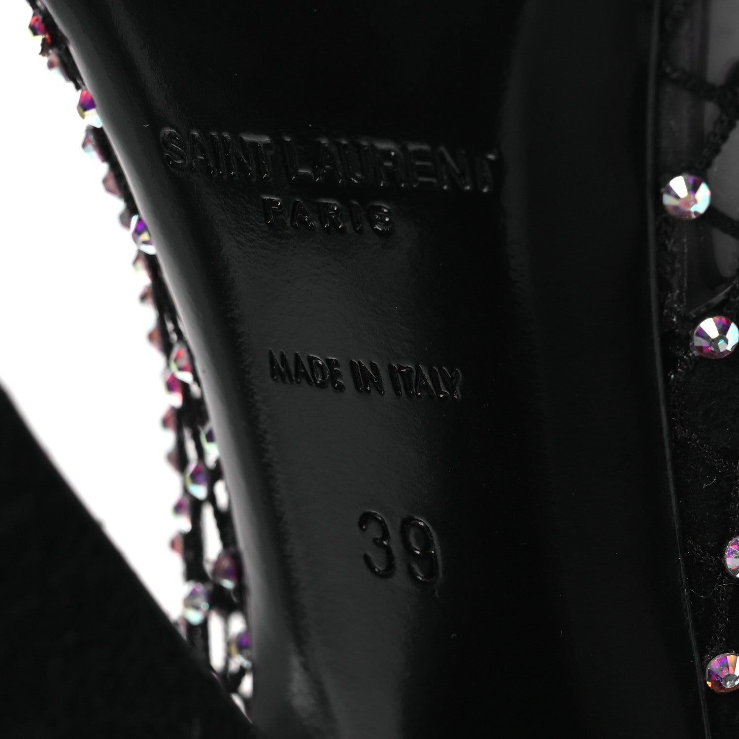 Saint Laurent Mesh Crystal Suede Koller 110 Knee High Boots 39 Black 8 of 10