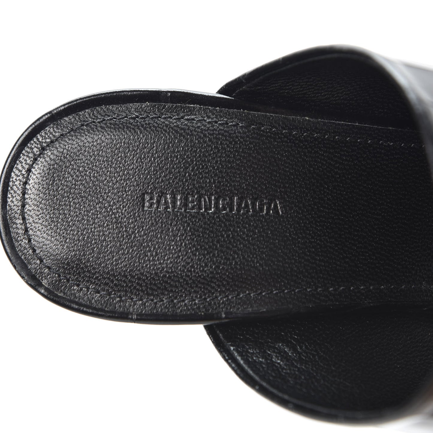 Calfskin Croc Embossed Oval BB 90mm Slide Sandals 36.5 Black