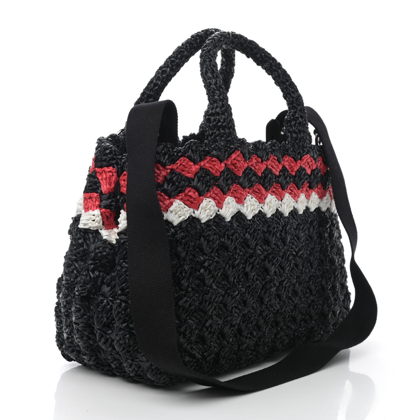Raffia Crochet Giardiniera Tote Black
