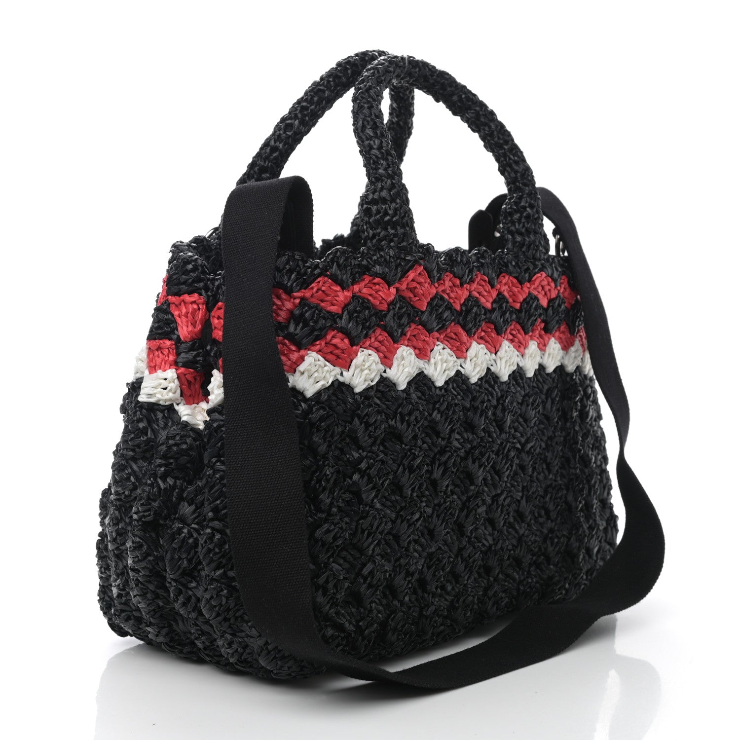 Prada Raffia Crochet Giardiniera Tote Black 3 of 9