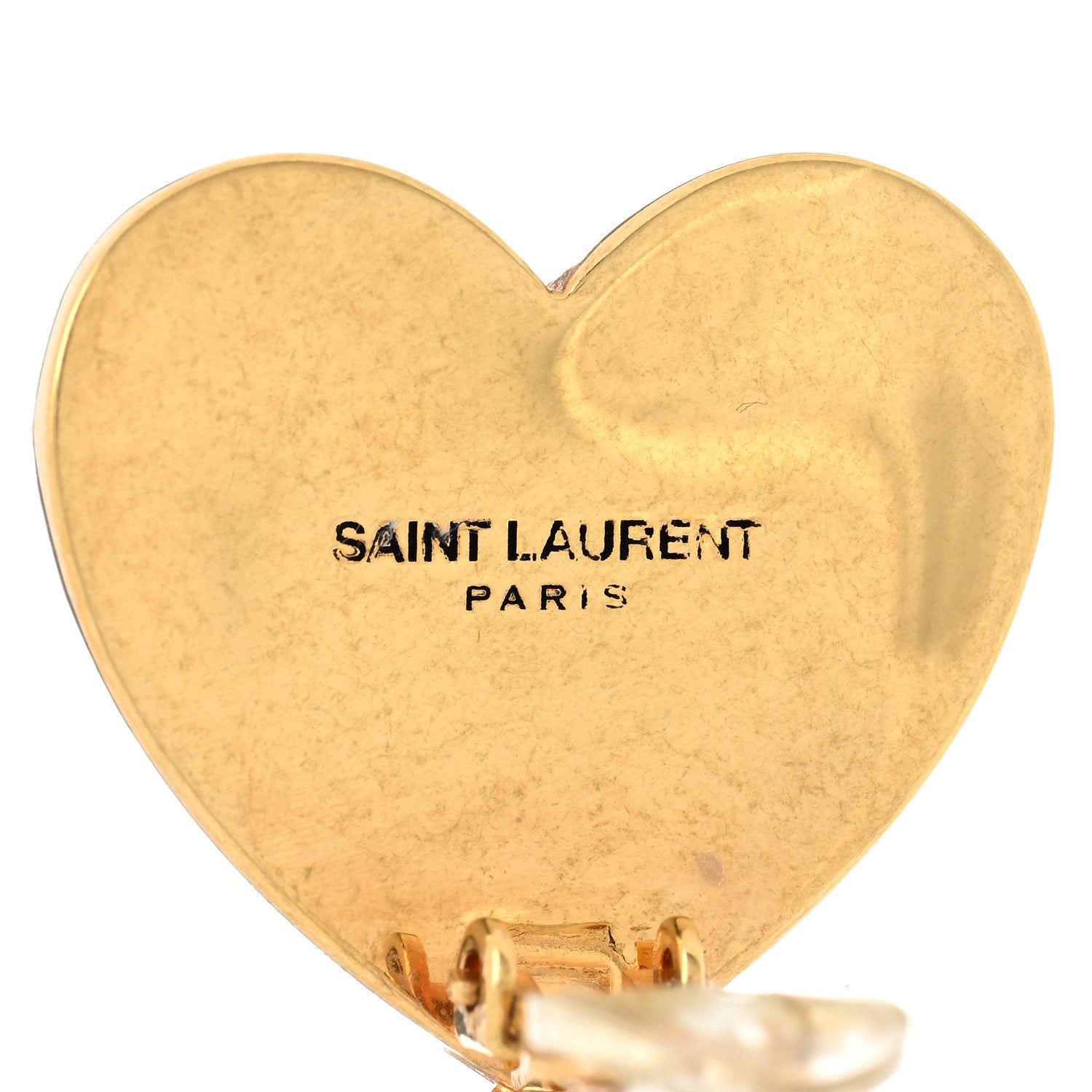 Saint Laurent Brass Crystal Monogram Heart Drop Clip Earrings Gold Black 4 of 4