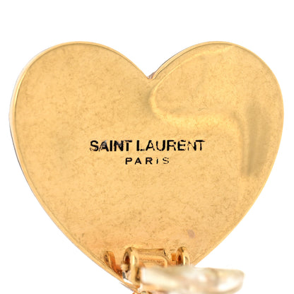 Saint Laurent Brass Crystal Monogram Heart Drop Clip Earrings Gold Black 4 of 4
