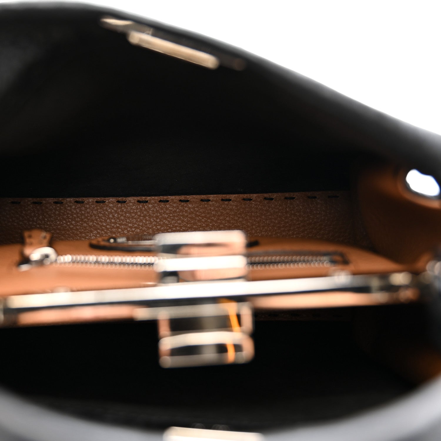 Fendi Cuoio Romano Selleria Bi-Color Mini Peekaboo Iconic Satchel Black Mou 6 of 10