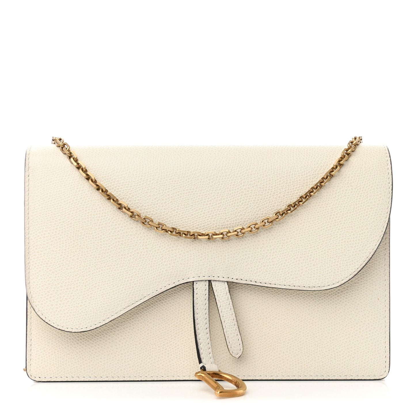 Grained Calfskin Saddle Chain Pouch Off White