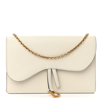 Christian Dior Grained Calfskin Saddle Chain Pouch Off White 1 of 10