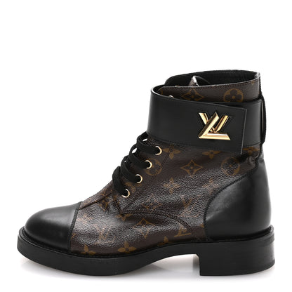 Louis Vuitton Calfskin Monogram Wonderland Flat Ranger Boots 39 Black 1 of 8