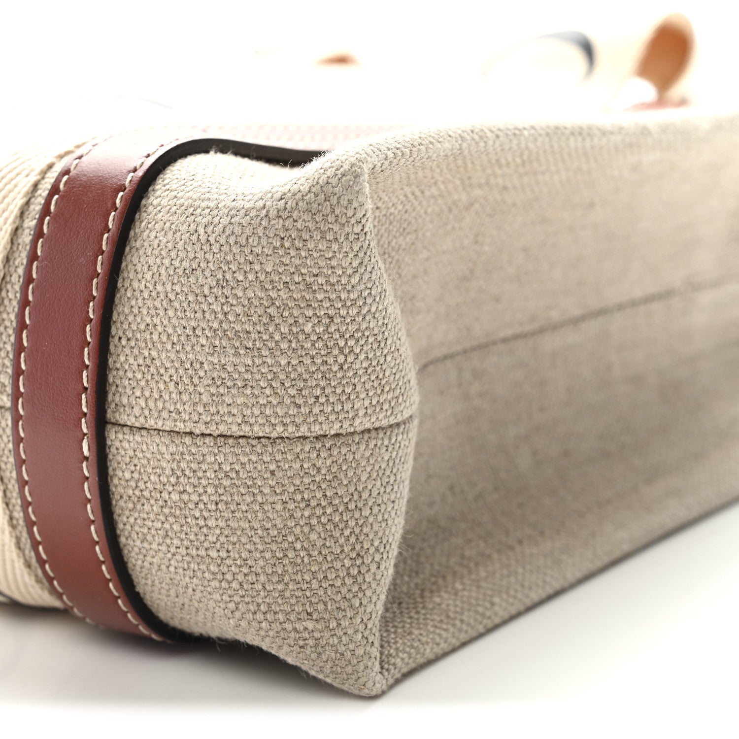 Chloe Cotton Calfskin Small Woody Ribbon Tote With Strap White Brown 10 of 10