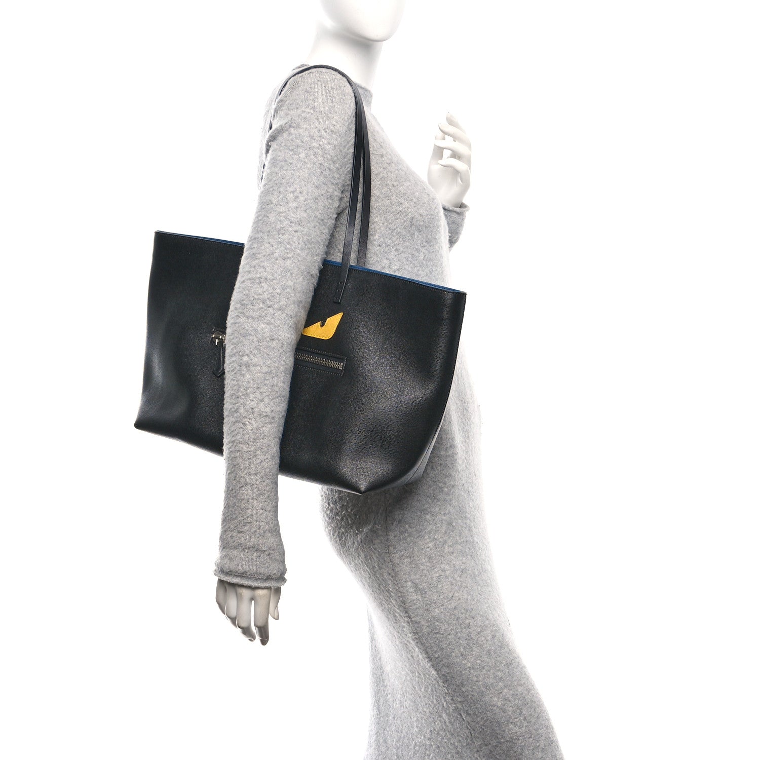 Fendi Vitello Elite Cuoio Monster Buggies Medium Roll Tote Black Multicolor Blue Cobalto 3 of 11