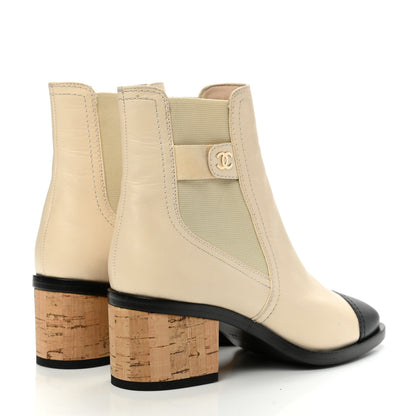 Chanel Calfskin Patent Cork Cap Toe Short Boots 35 White Black 4 of 12