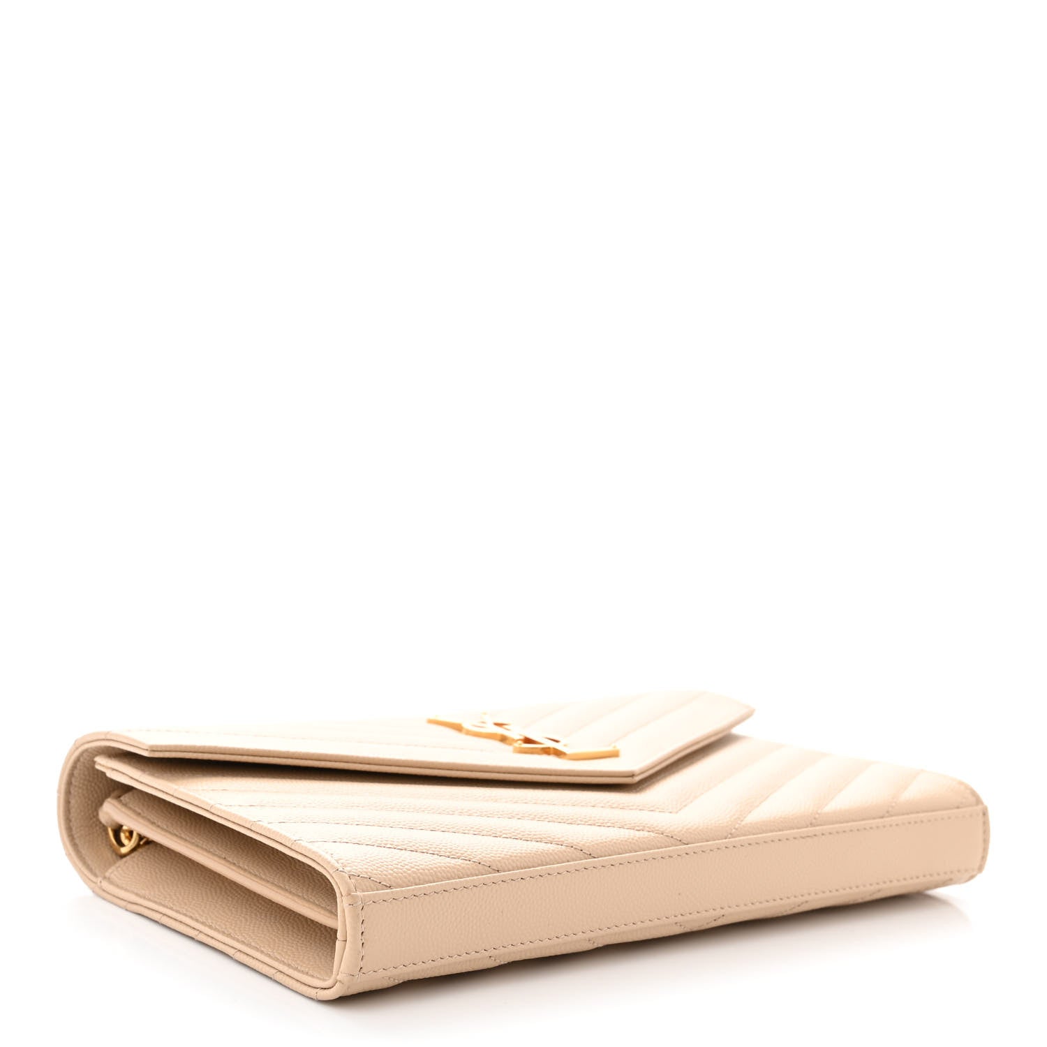 Saint Laurent Grain De Poudre Matelasse Chevron Monogram Chain Wallet Dark Beige 4 of 13