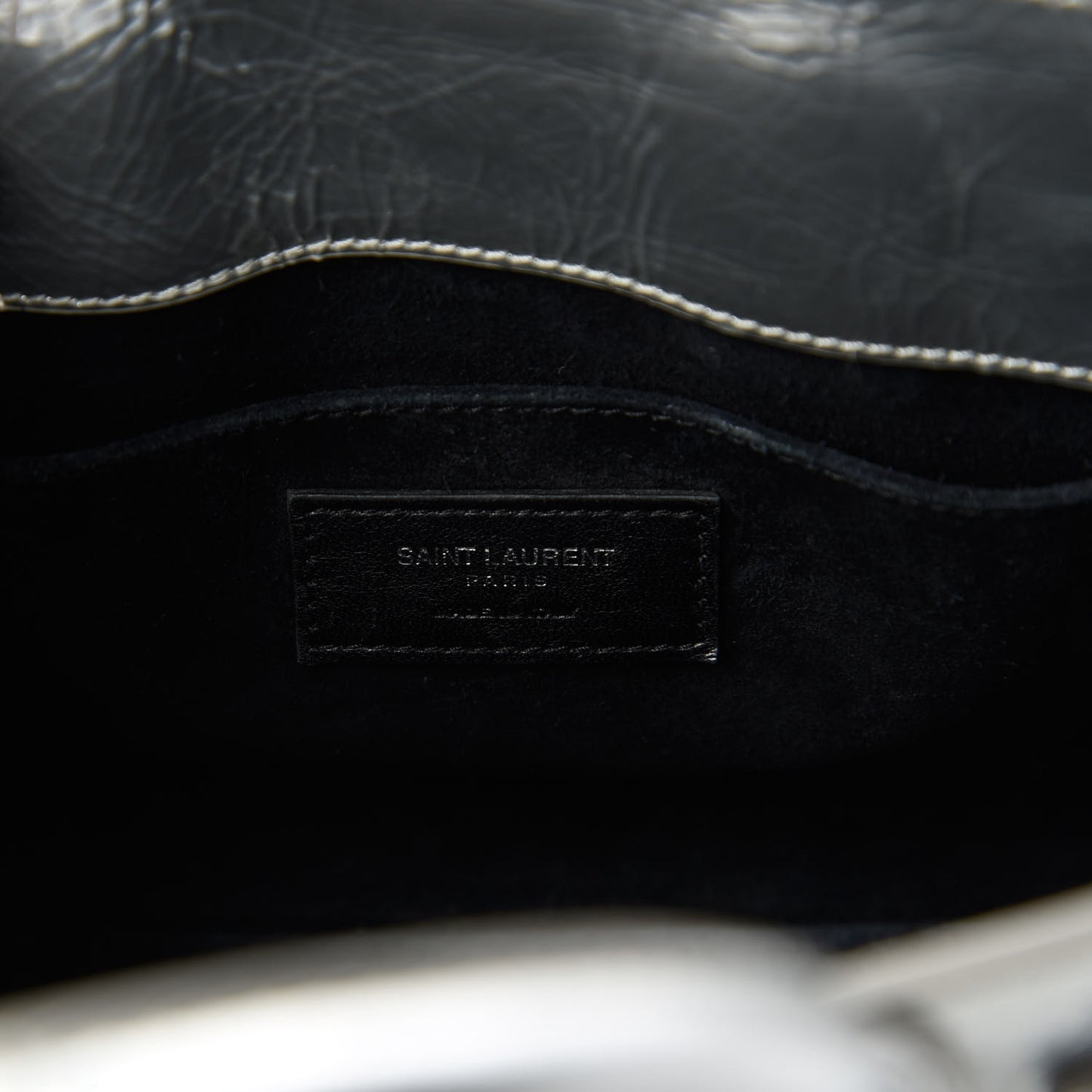 Metallic Crinkled Calfskin Nano Supple Sac De Jour Silver