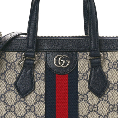 Gucci GG Supreme Monogram Textured Dollar Calfskin Web Small Ophidia Tote Bag Beige Blue 8 of 10